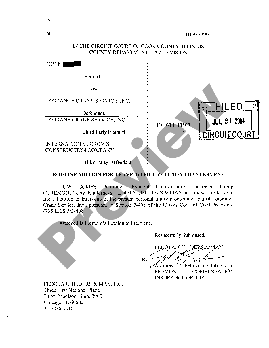 Rockford Illinois Routine Notice Of Motion for Leave to File Petition ...