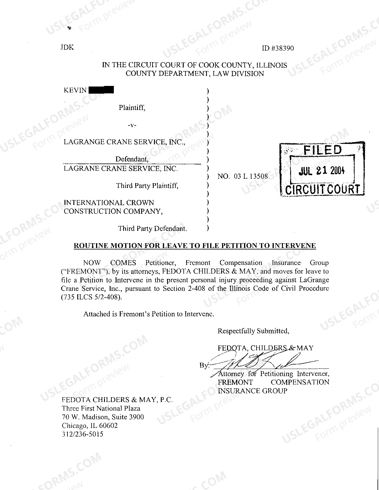 Preview A06 Routine Notice Of Motion for Leave to File Petition to Intervene