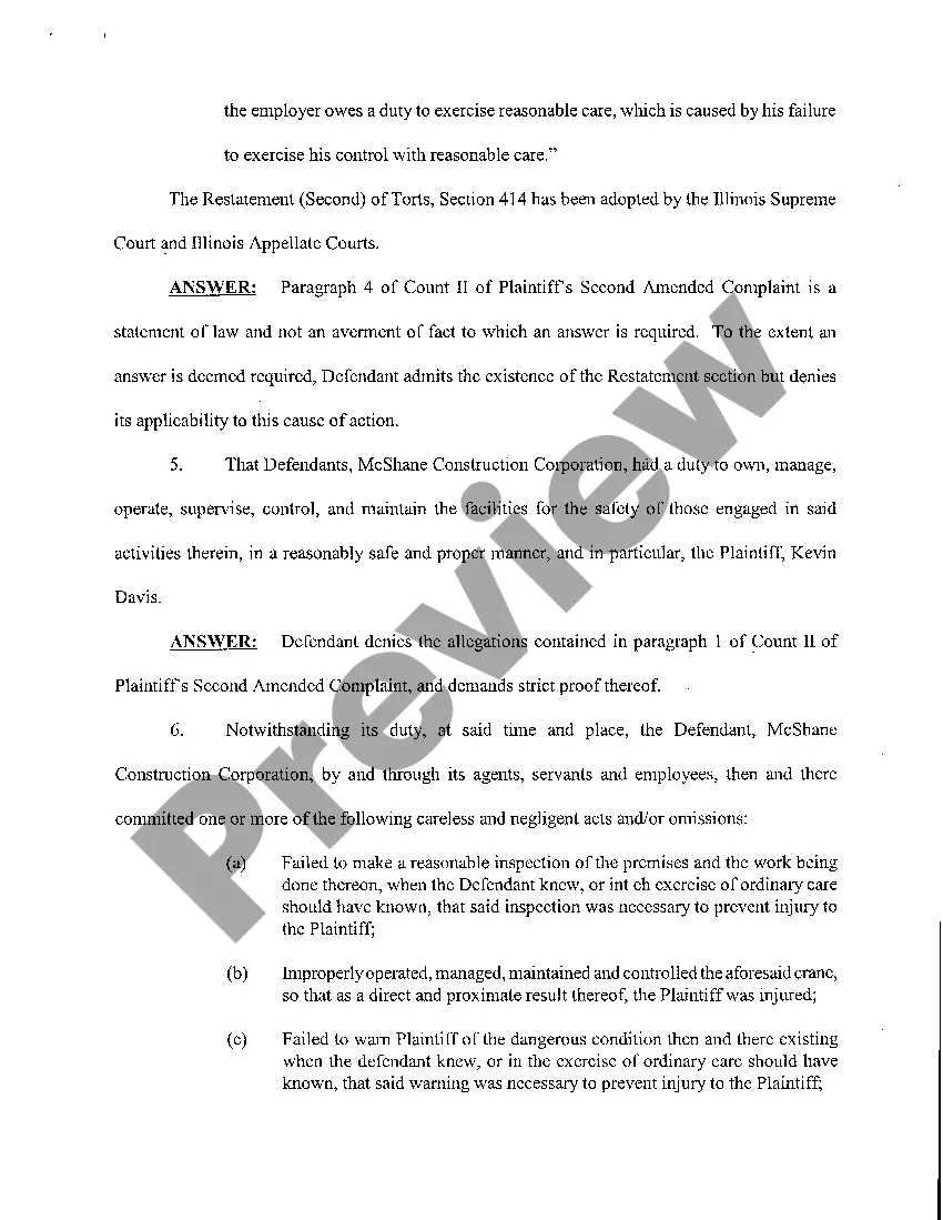 Get A01 Answer and Affirmative Defenses to Second Amended Complaint regarding fall from beam on construction site Preview A01 Answer and Affirmative Defenses to Second Amended Complaint regarding fall from beam on construction site