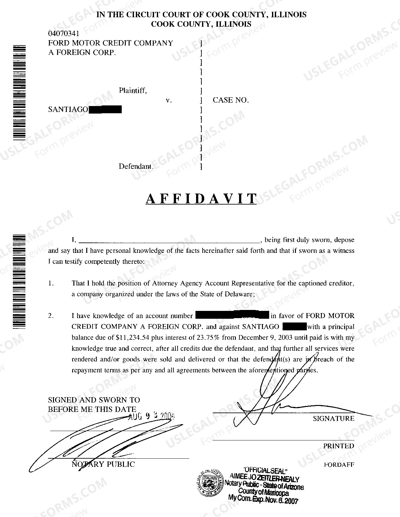 Preview Complaint to Collect Deficiency Balance after Repossession Sale of Automobile