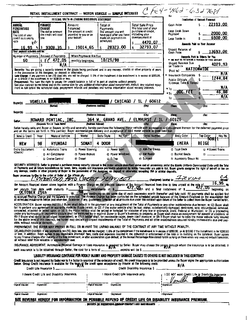 Preview Complaint to Collect Balance Due on Retail Installment Contract