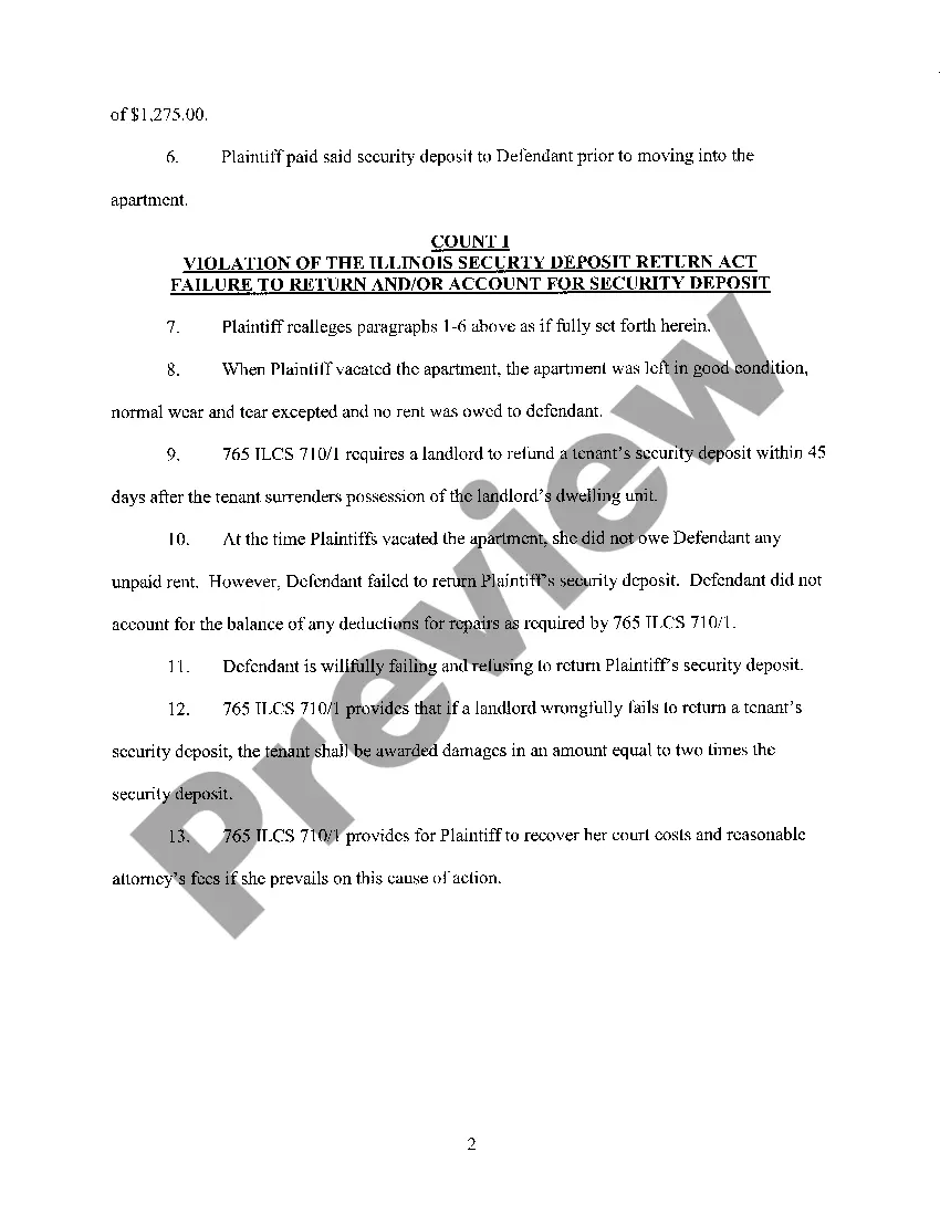 Get plaint regarding Failure to Return Security Deposit Preview plaint regarding Failure to Return Security Deposit