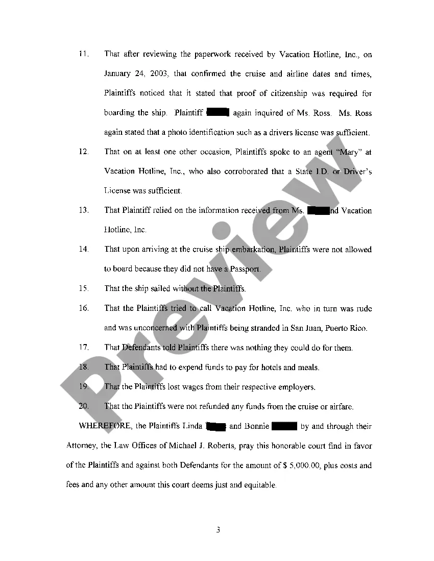 Get Verified Complaint alleging Quantum Meruit and Unjust Enrichment regarding vacation planning Preview Verified Complaint alleging Quantum Meruit and Unjust Enrichment regarding vacation planning