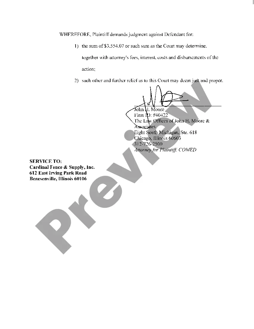 Preview A01 Complaint for Damage to Underground Utility by Excavator