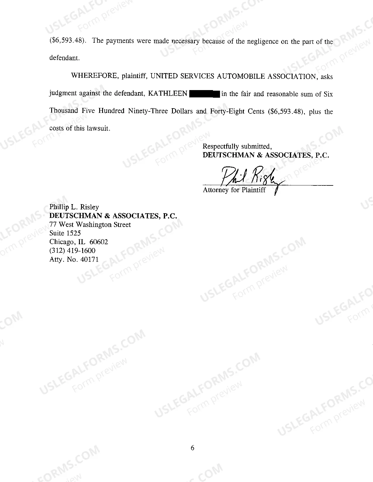 Preview A02 Complaint At Law in Subrogation Against Negligent Driver