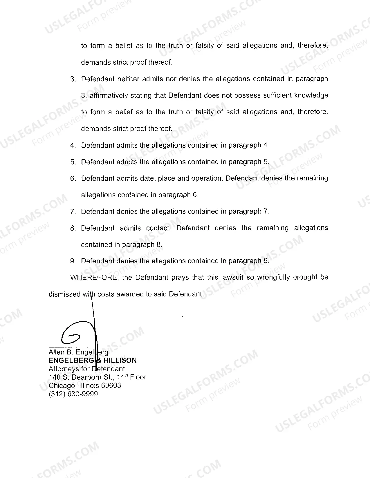 Preview A04 Answer To Complaint At Law