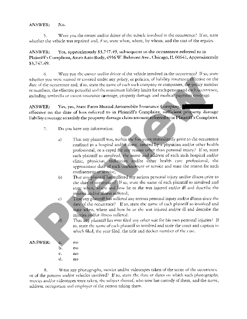 Illinois Defendant's Answer To Plaintiff's Interrogatories - Oath Form ...