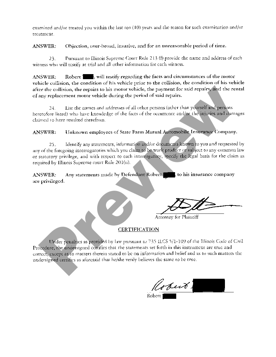 Illinois defendant s answer to plaintiff s interrogatories oath form