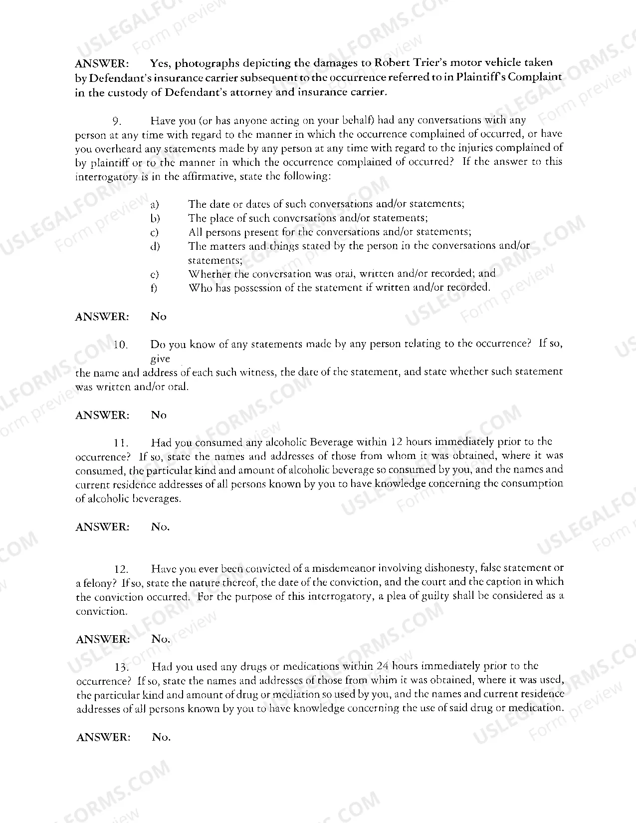 Preview A07 Defendant's Answer To Plaintiff's Interrogatories