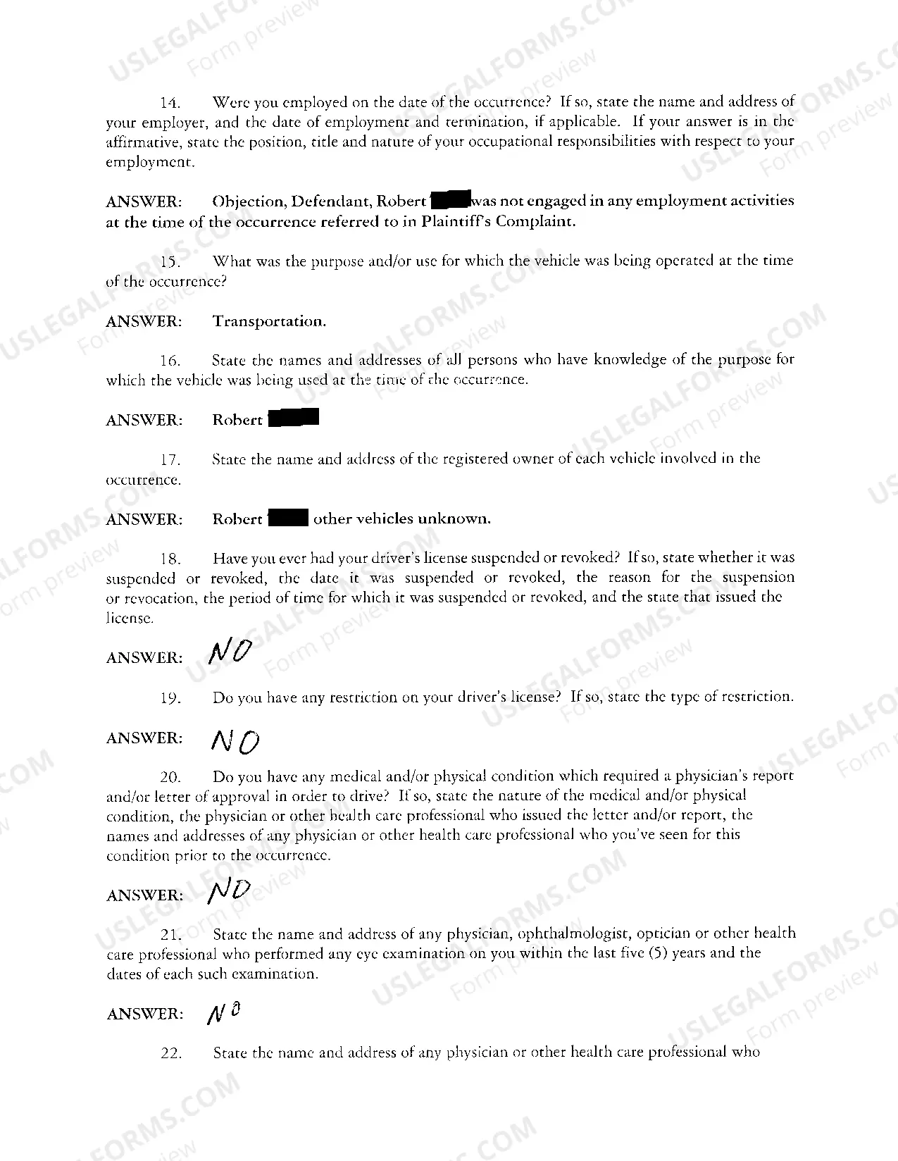 Preview A07 Defendant's Answer To Plaintiff's Interrogatories