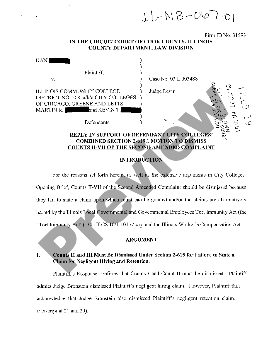 Cook Illinois Motion to Dismiss Second Complaint | US Legal Forms