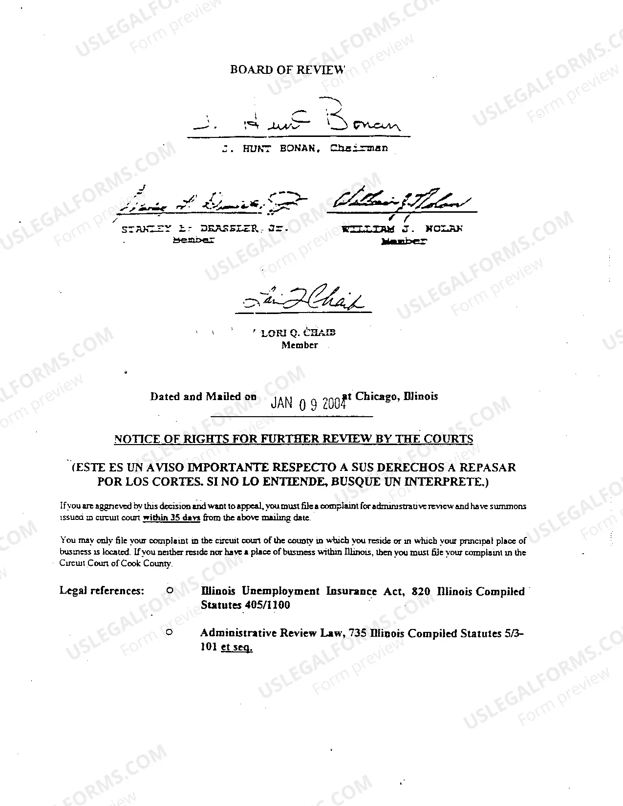 Preview A01 Pro Se Complaint For Administrative Review of Department of Employment Security Board with Order of Affirmation