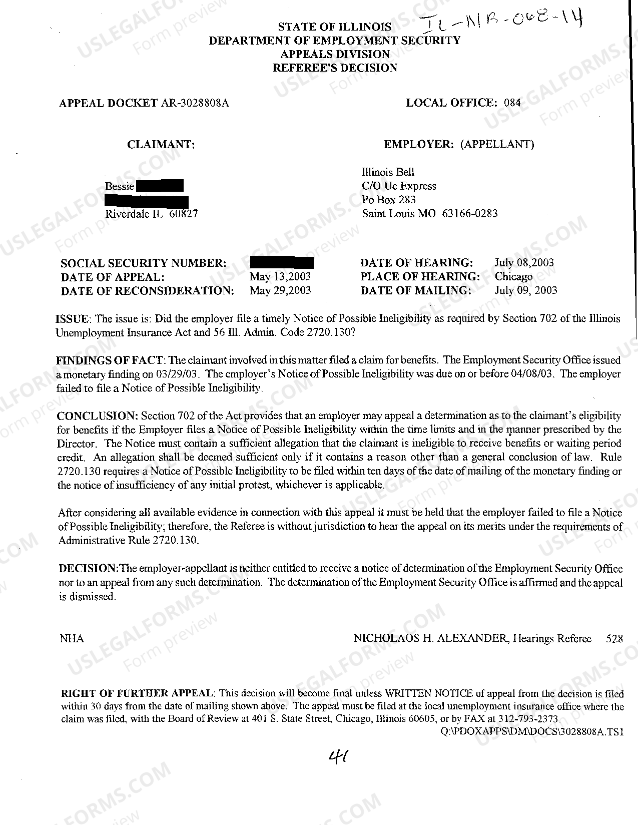 Illinois Referee's Decision | US Legal Forms