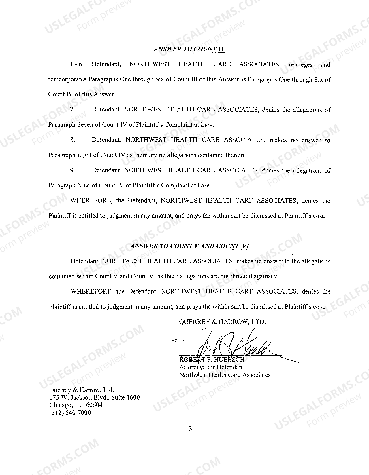 Illinois Defendant's Answer to Plaintiff's Complaint at Law | US Legal ...