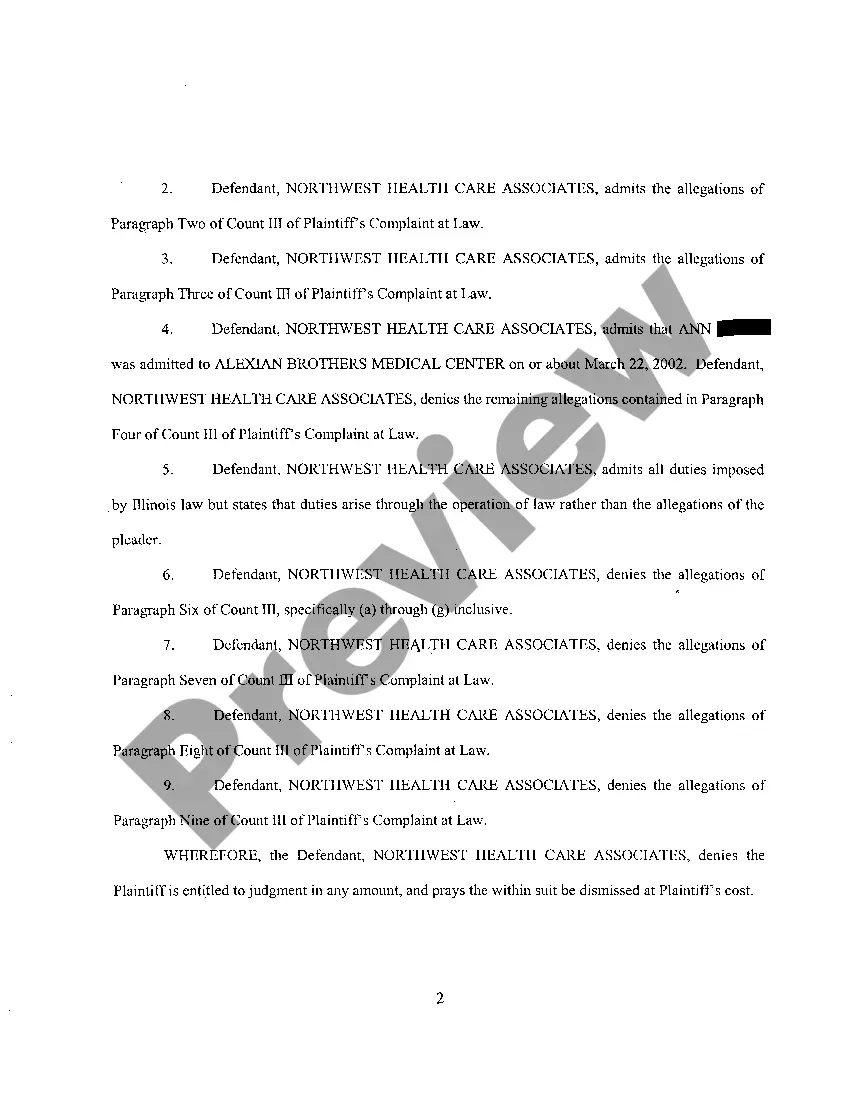 Get A05 Defendant's Answer to Plaintiff's Complaint at Law Preview A05 Defendant's Answer to Plaintiff's Complaint at Law
