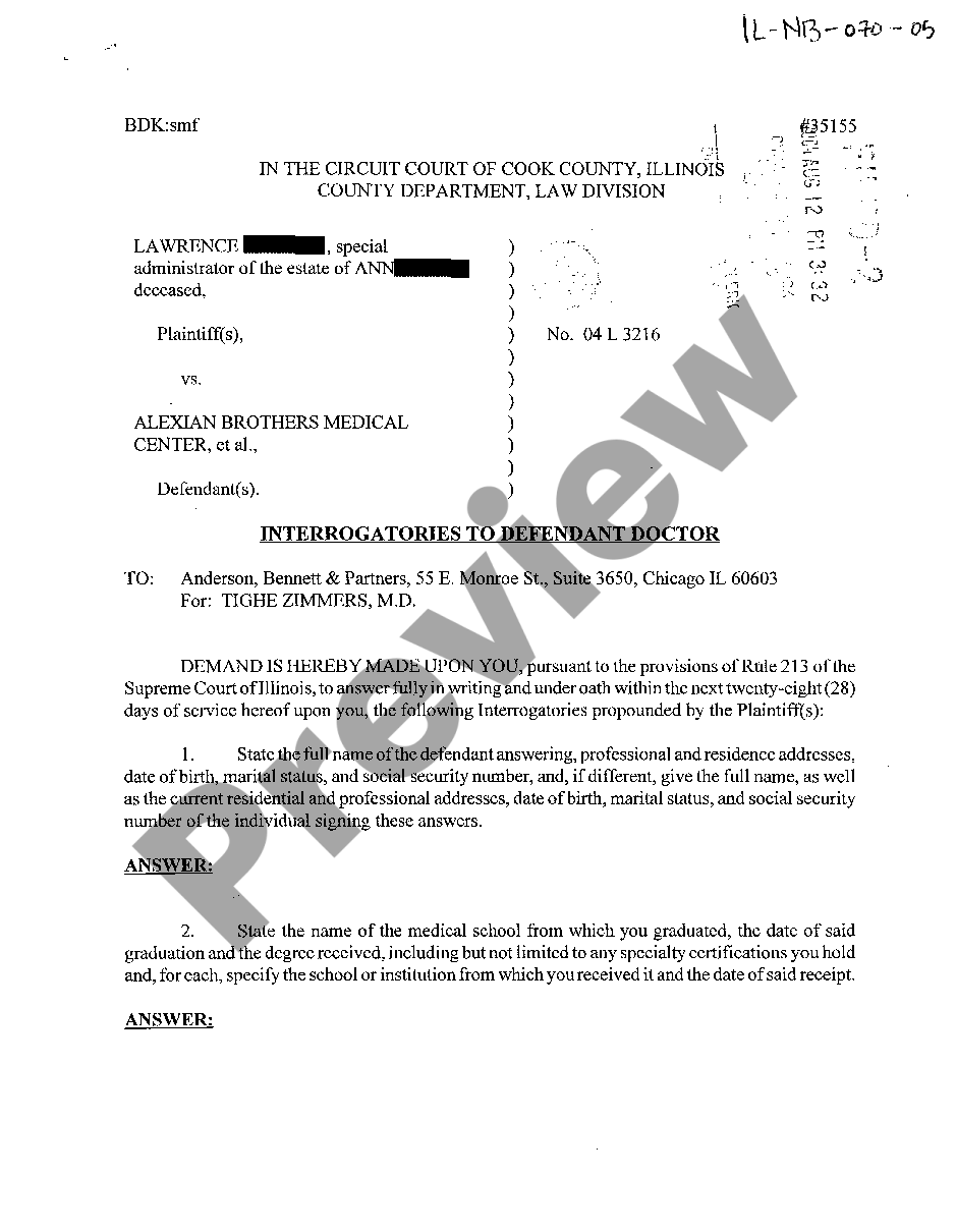 Illinois Interrogatories to Defendant Doctor | US Legal Forms