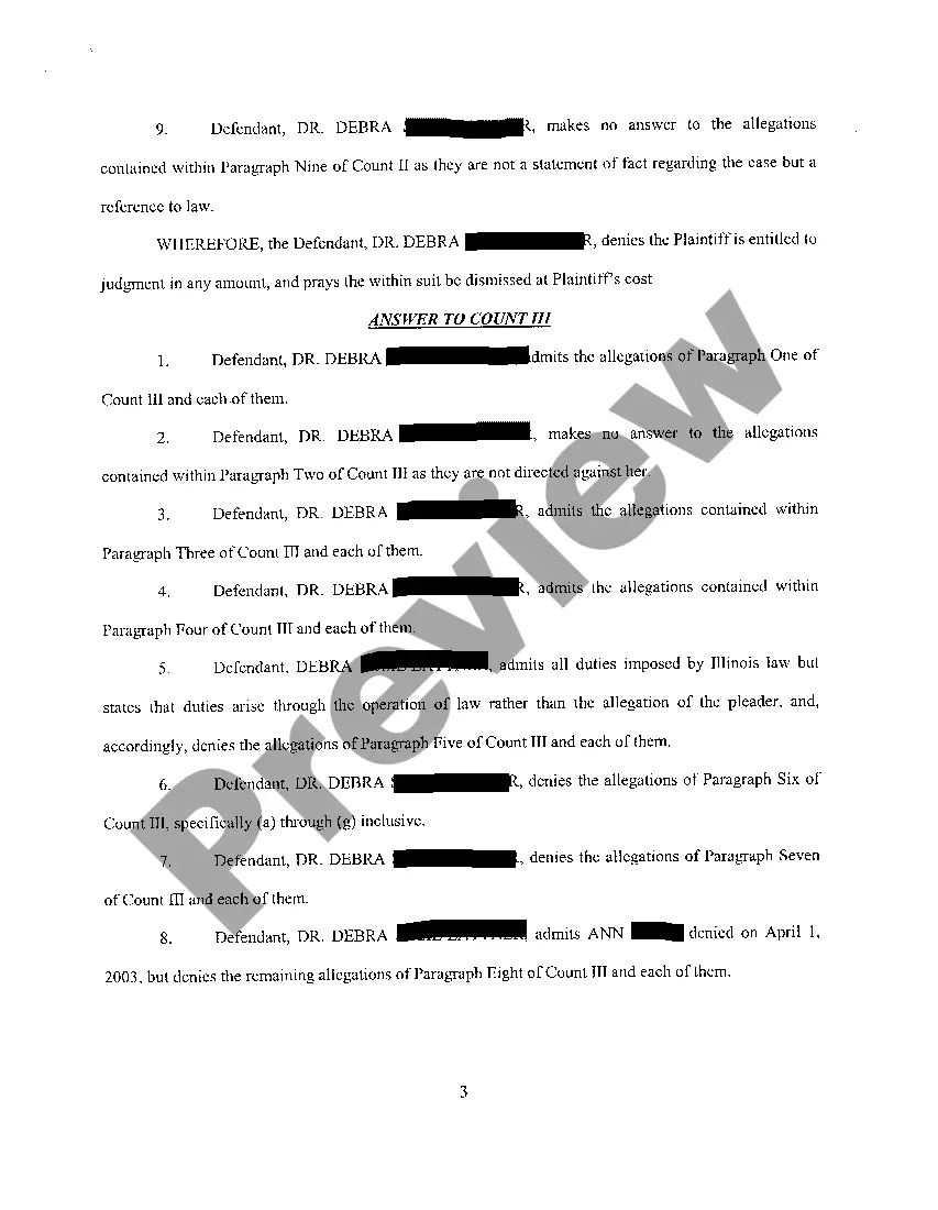 Get A18 Answer of Defendant to Plaintiff's Complaint at Law Preview A18 Answer of Defendant to Plaintiff's Complaint at Law