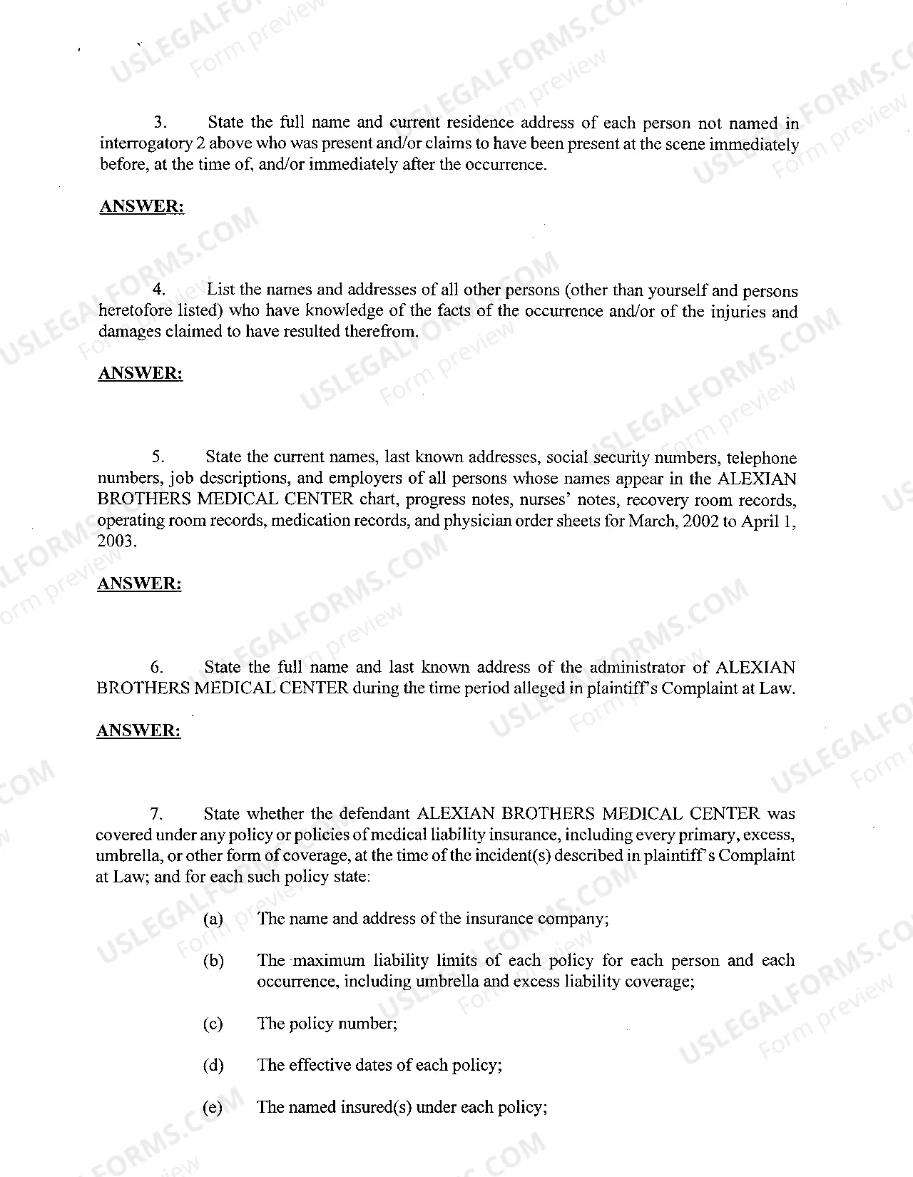 Preview A21 Interrogatories to Defendant Hospital