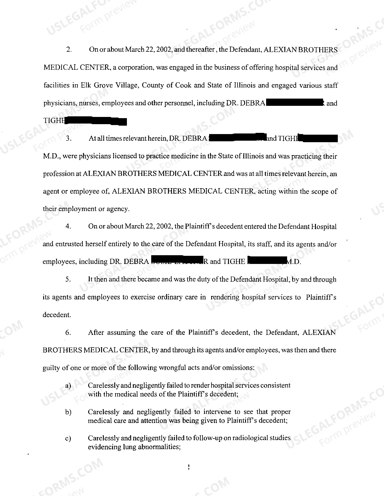 Preview A01 Complaint at Law Alleging Medical Malpractice Against Physicians and Hospital Involving Death of Patient From Lung Cancer