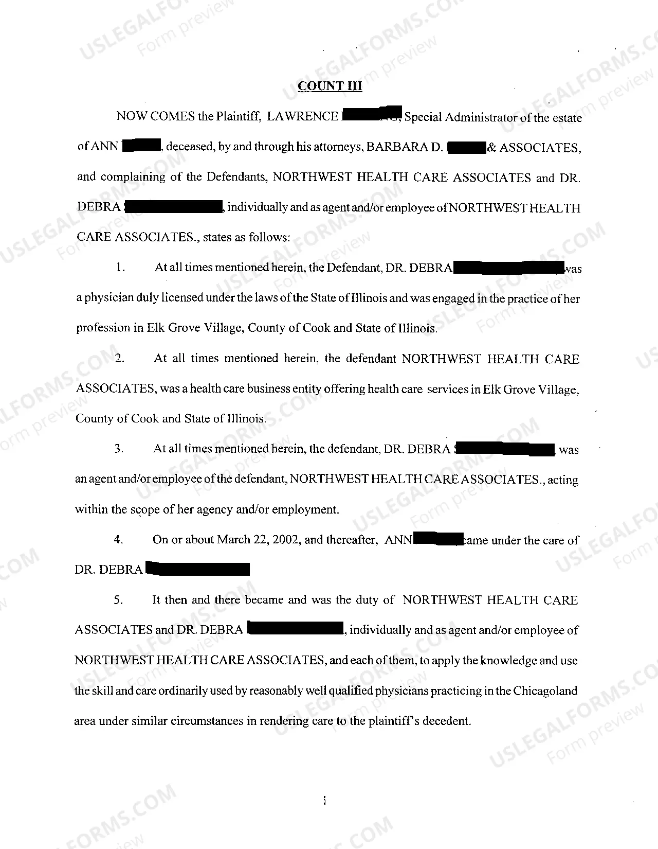 Preview A01 Complaint at Law Alleging Medical Malpractice Against Physicians and Hospital Involving Death of Patient From Lung Cancer