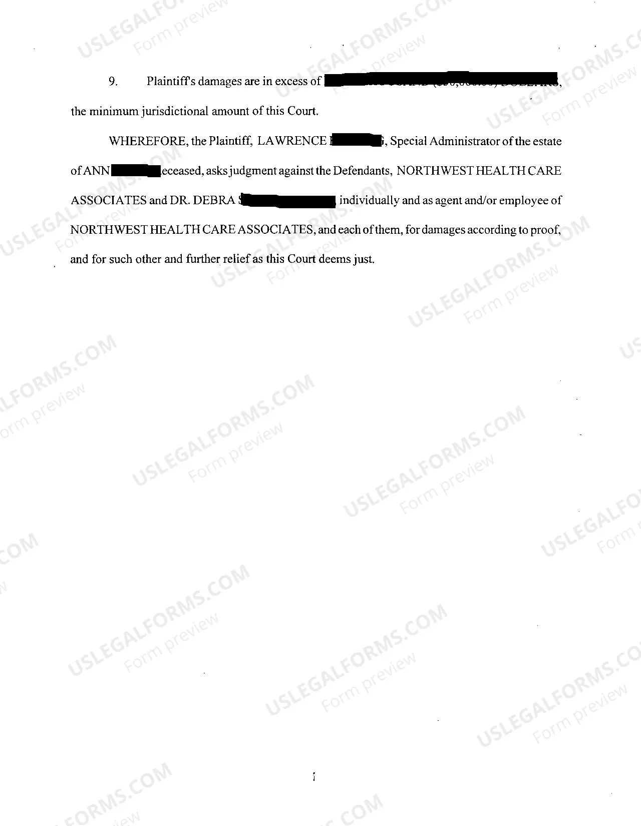 Preview A01 Complaint at Law Alleging Medical Malpractice Against Physicians and Hospital Involving Death of Patient From Lung Cancer