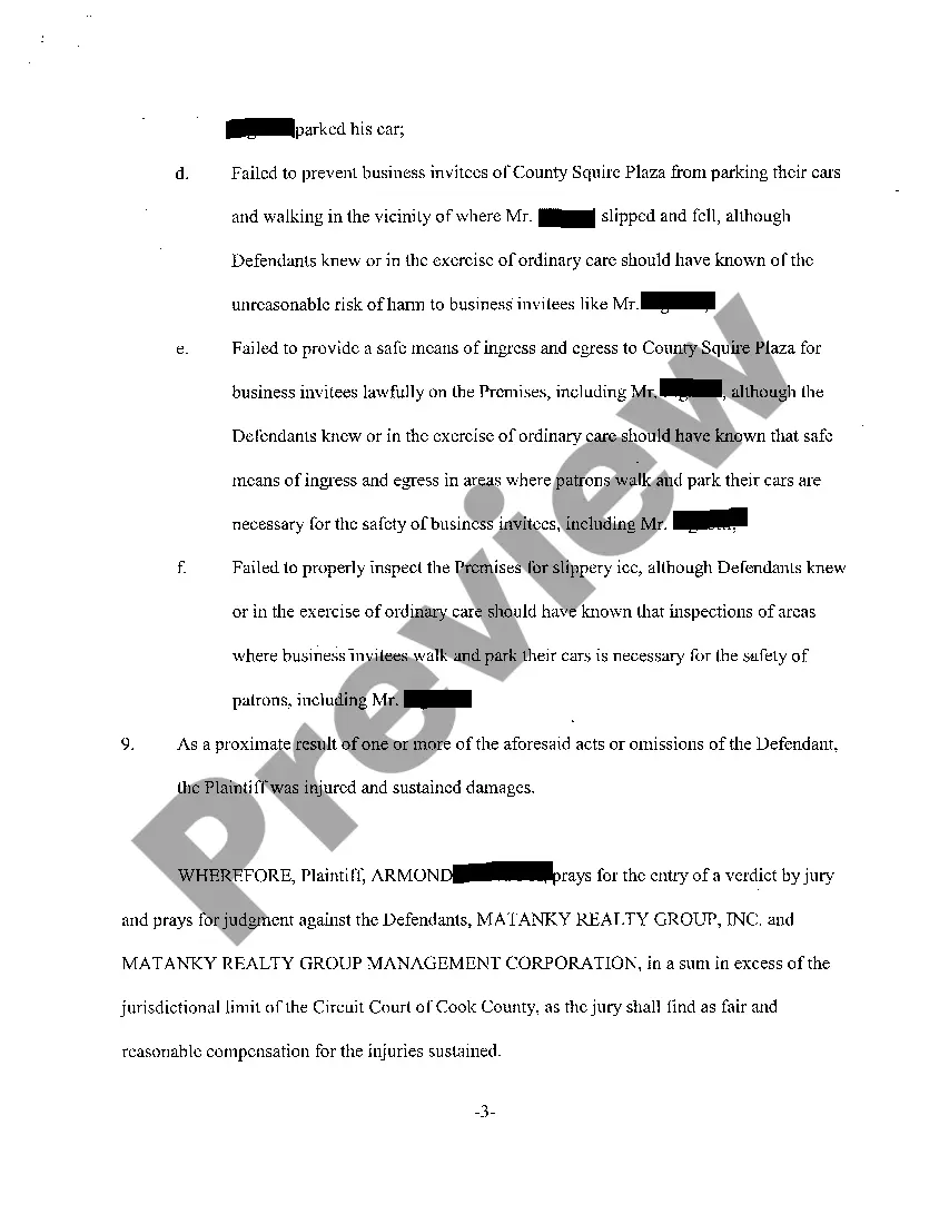 Get A02 Complaint At Law regarding slip and fall in parking lot on snow and ice Preview A02 Complaint At Law regarding slip and fall in parking lot on snow and ice