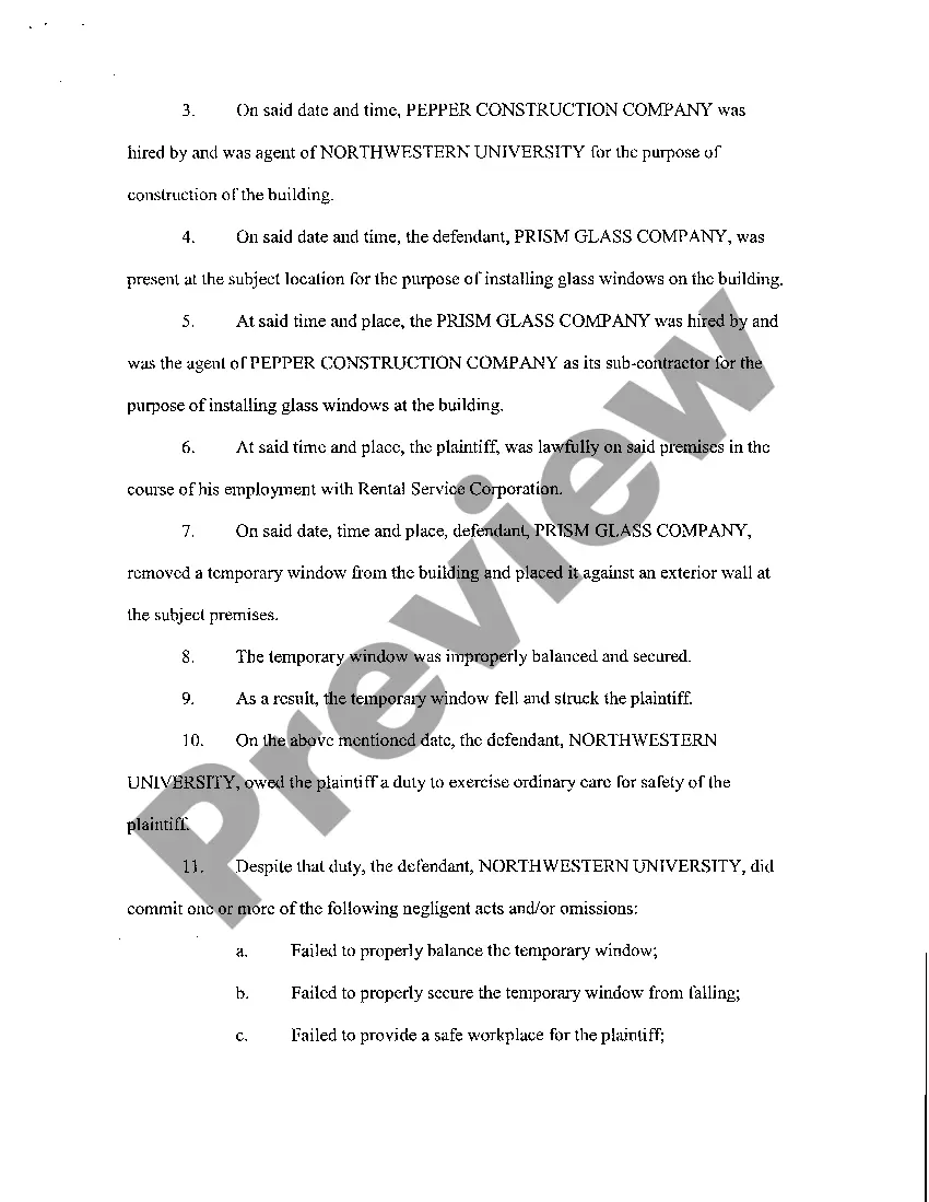 Preview A02 Complaint at Law Against University and Contractor for Injuries from Fallen Temporary Window