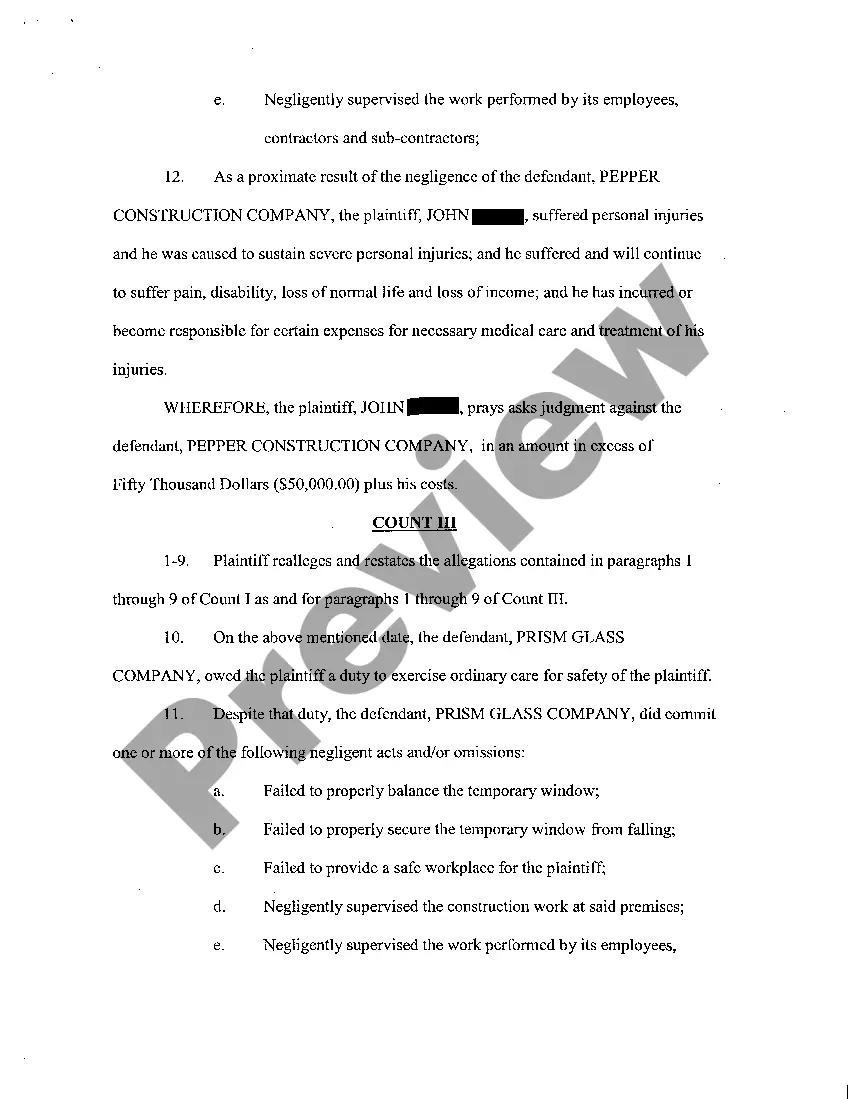 Preview A02 Complaint at Law Against University and Contractor for Injuries from Fallen Temporary Window