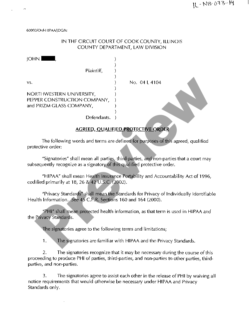 Illinois Agreed, Qualified Protective Order US Legal Forms
