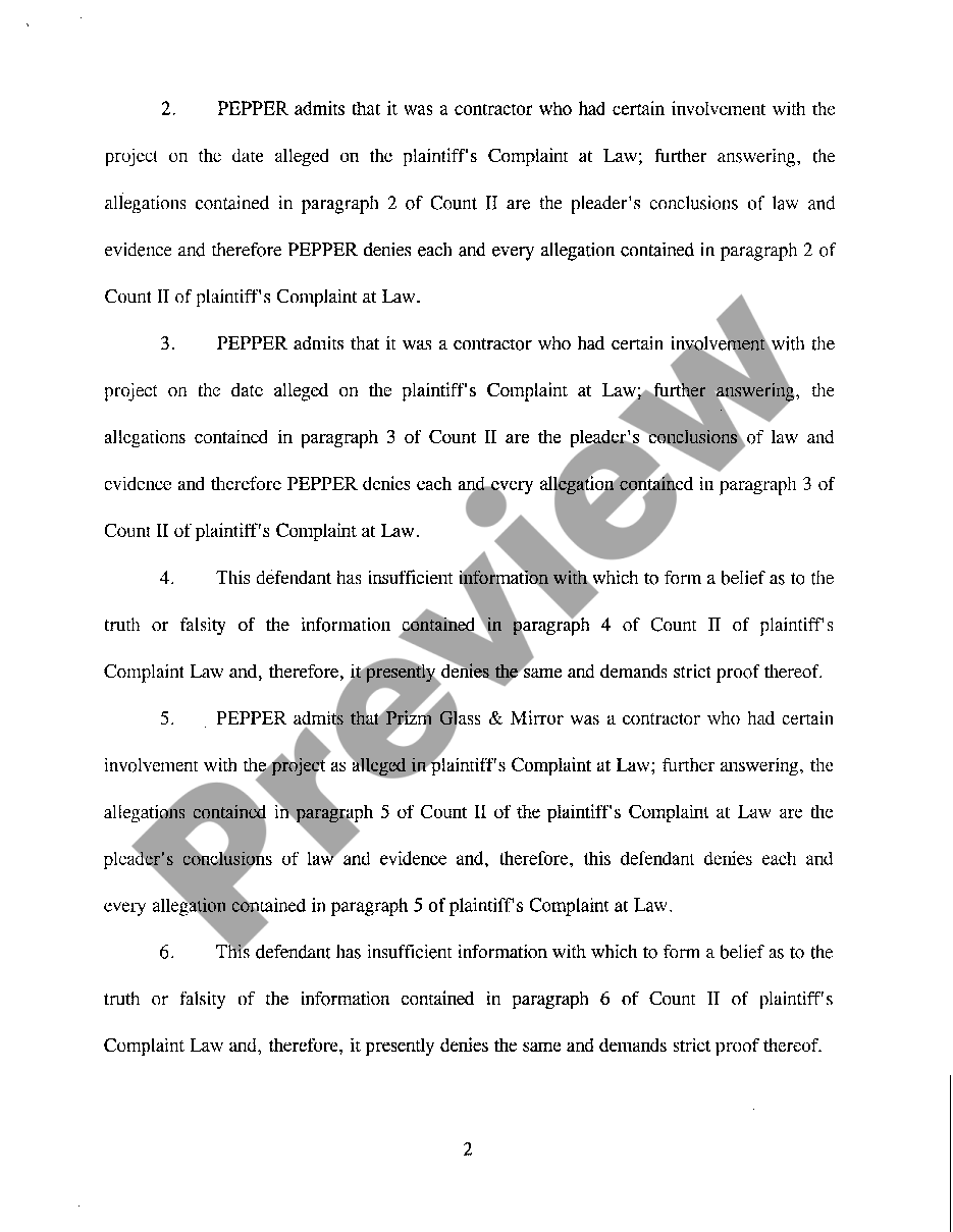 Illinois Answer And Affirmative Defenses To Plaintiffs Complaint At Law Reply To Affirmative 7899