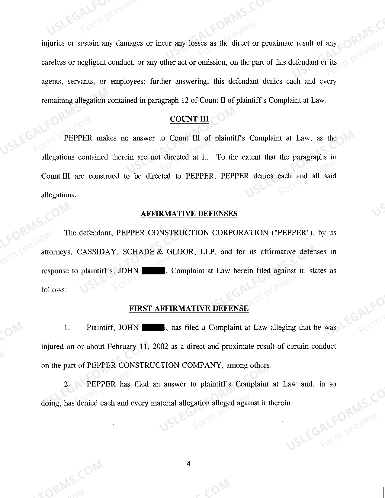 Illinois Answer and Affirmative Defenses to Plaintiff's Complaint at