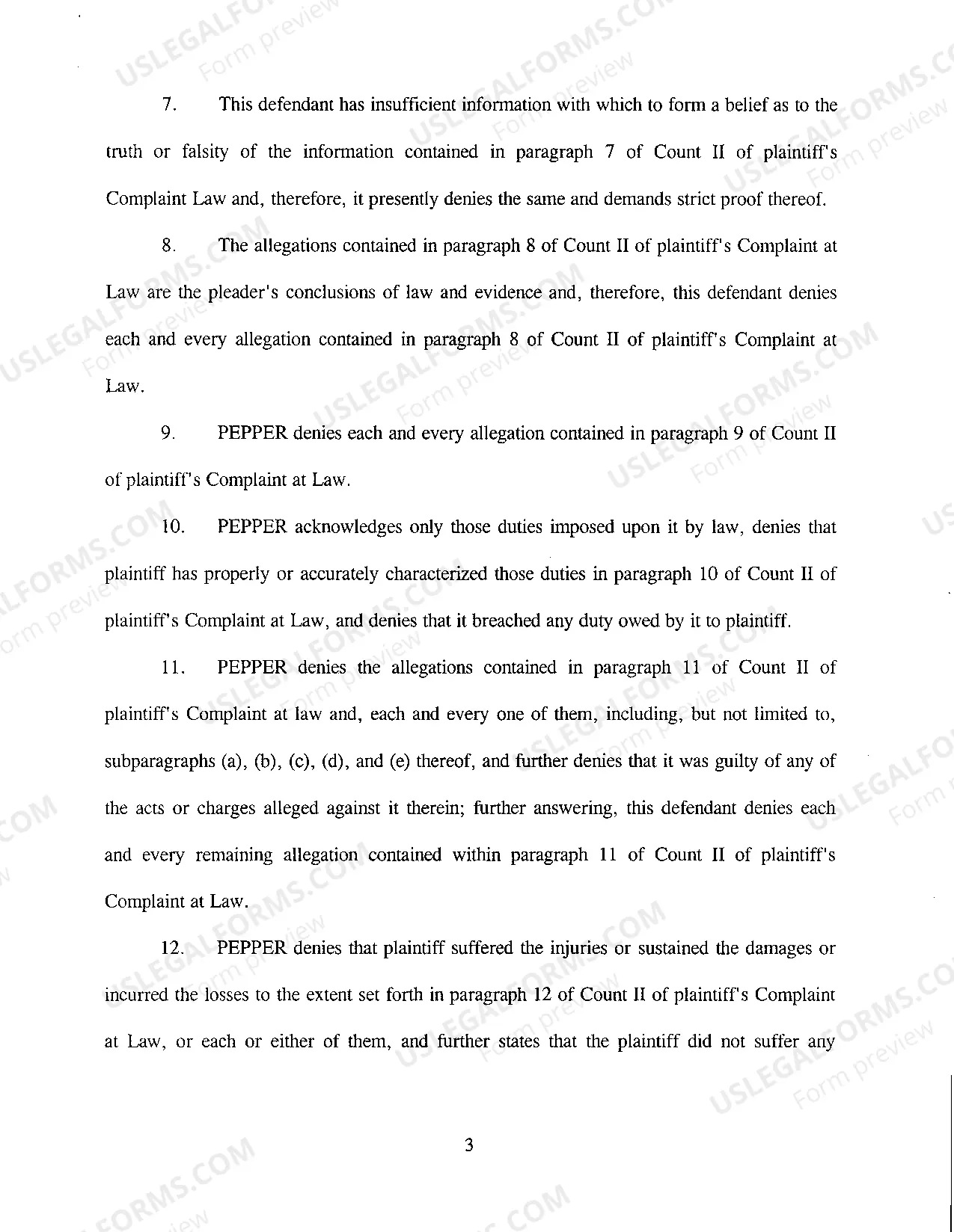 Preview A17 Answer and Affirmative Defenses to Plaintiff's Complaint at Law