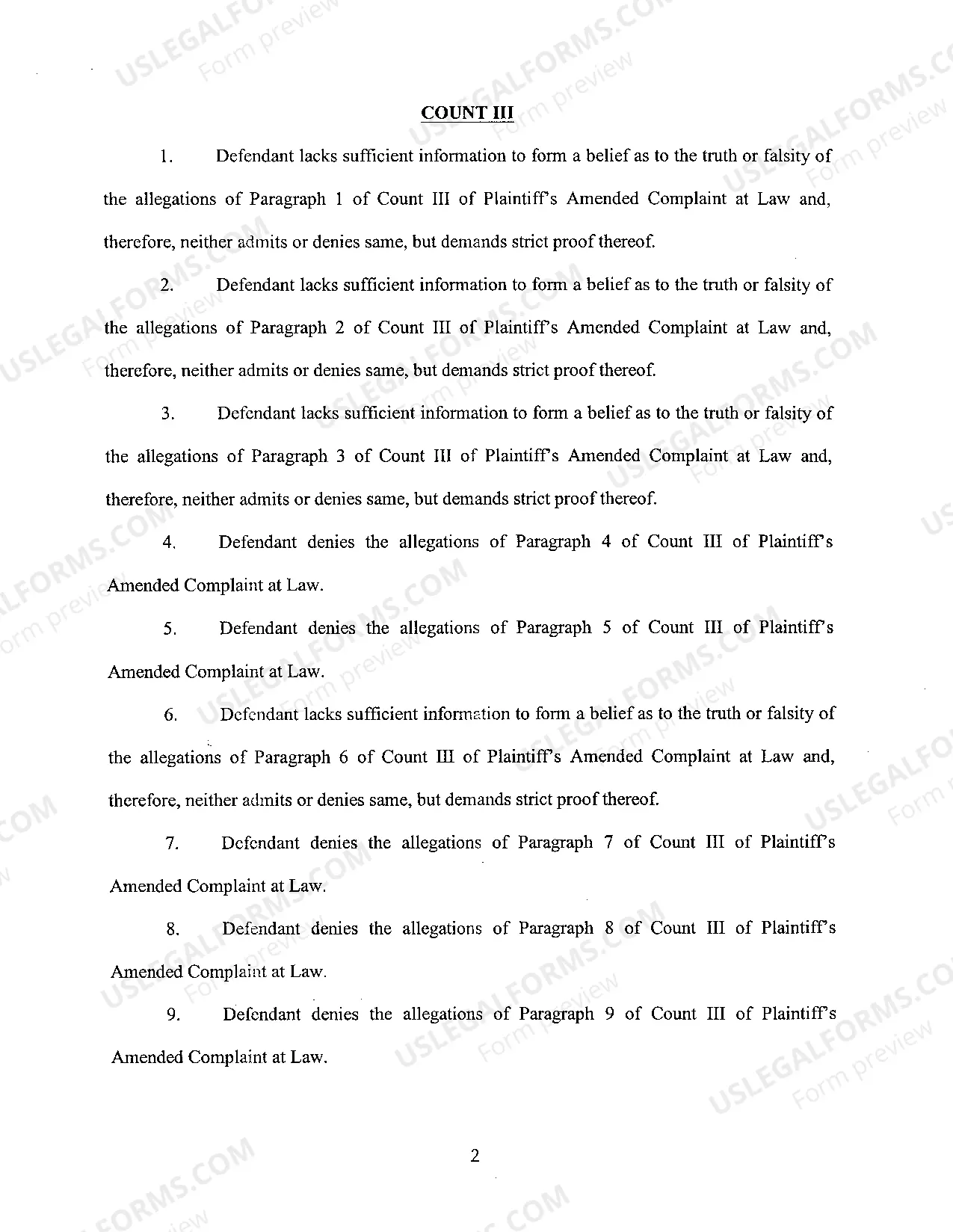 Preview A23 Answer to Amended Complaint at Law