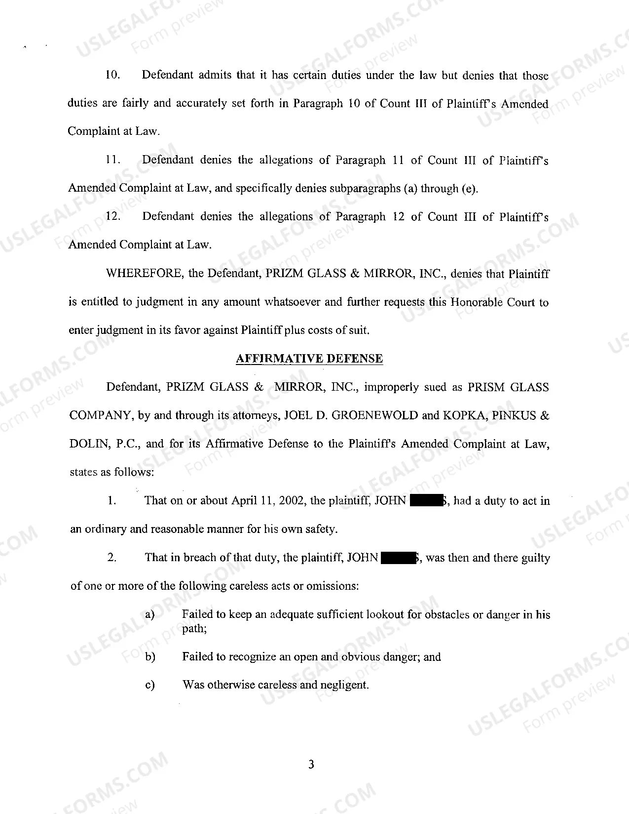 Preview A23 Answer to Amended Complaint at Law