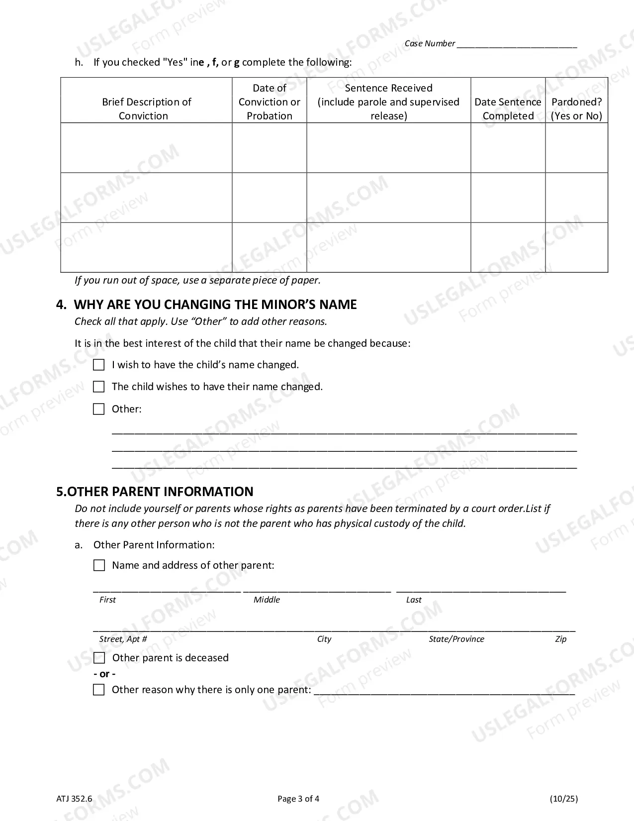Preview Request for Name Change - Child Information