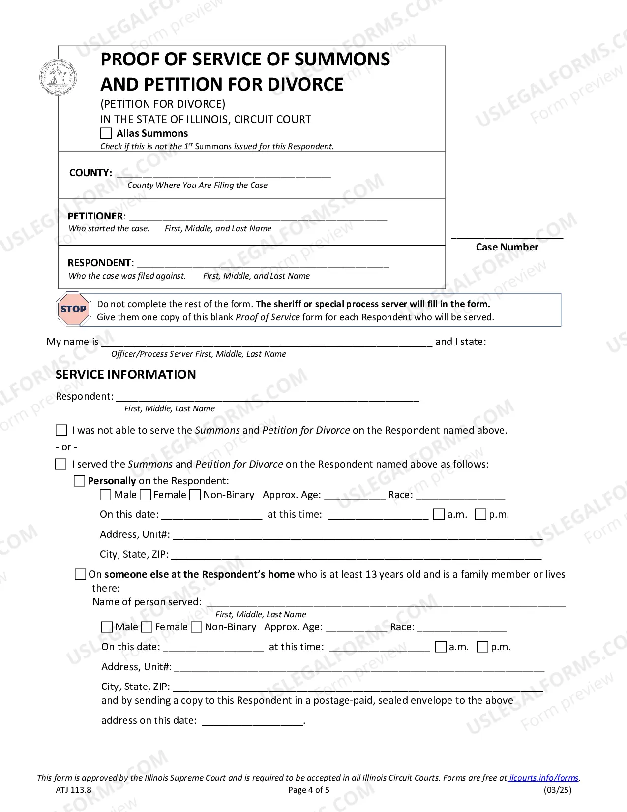 Preview Summons Illinois Marriage and Dissolution Of Marriage act