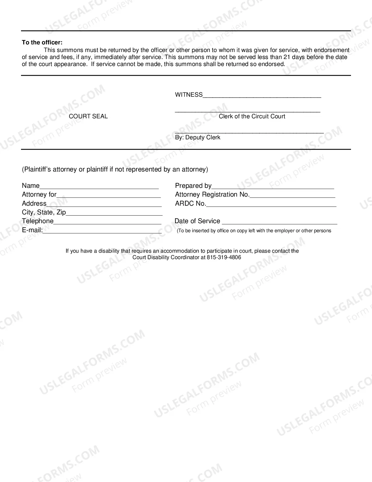 Preview Small Claim Summons