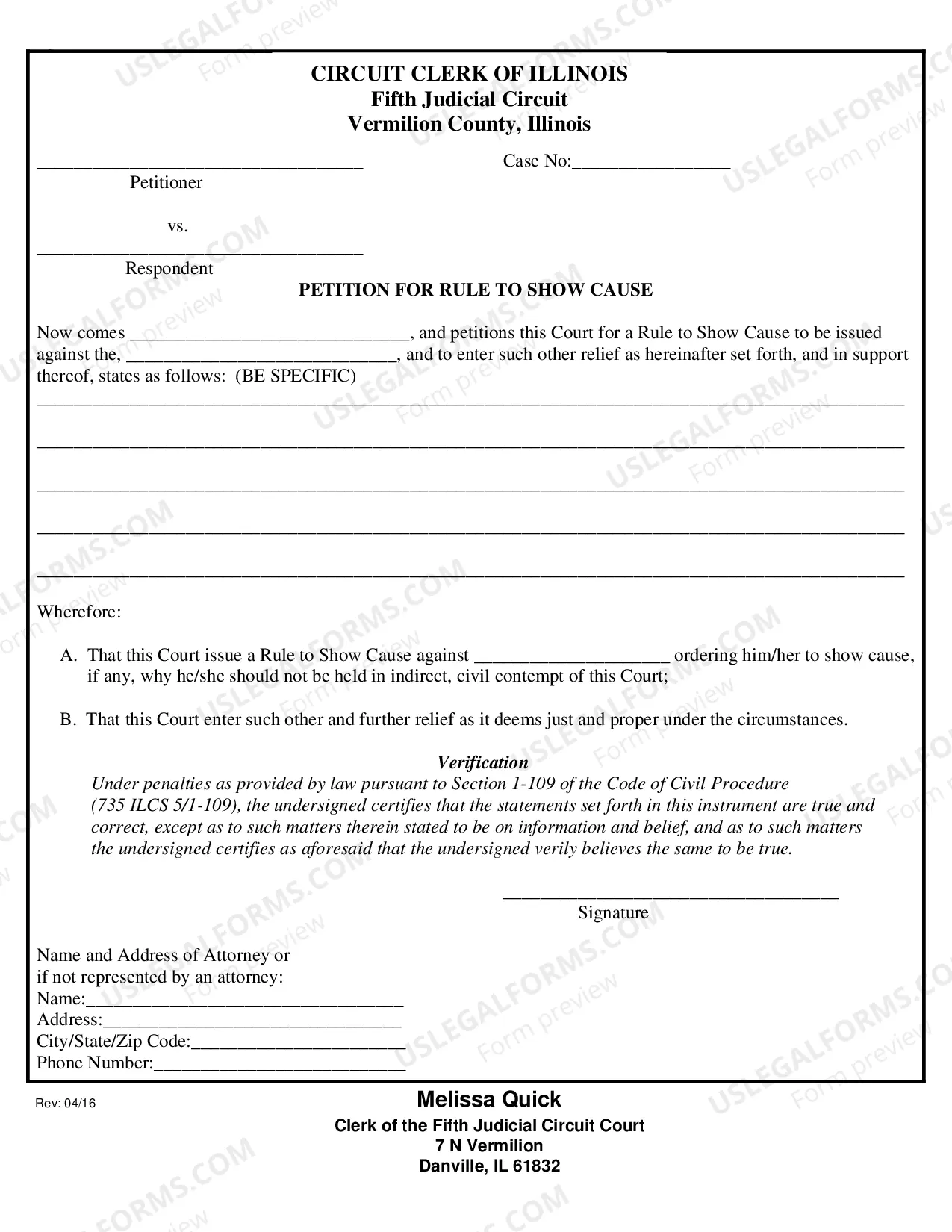 Preview Rule To Show Cause (Petition Order and affidavit)