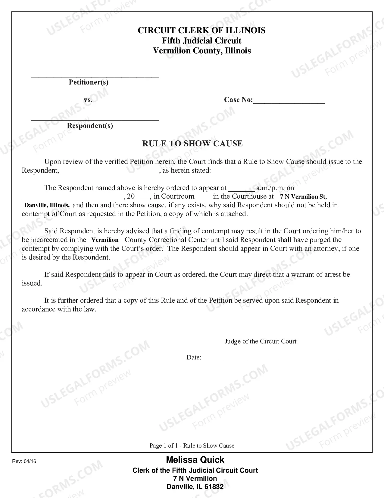 Preview Rule To Show Cause (Petition Order and affidavit)