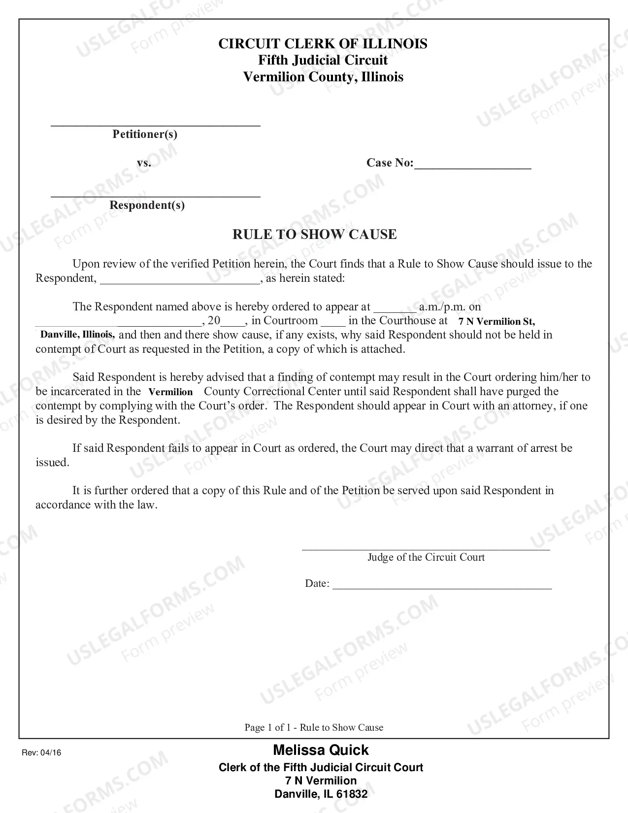 Preview Rule To Show Cause (Petition Order and affidavit)