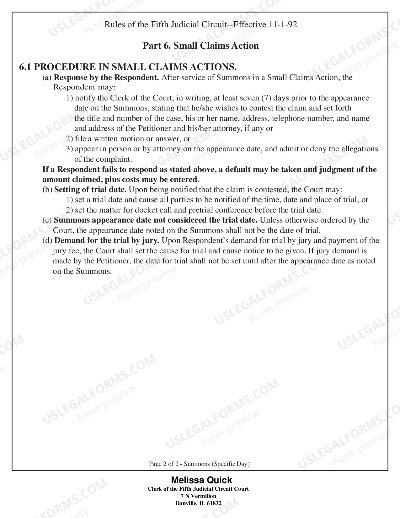 Preview Summons (Specific Day)