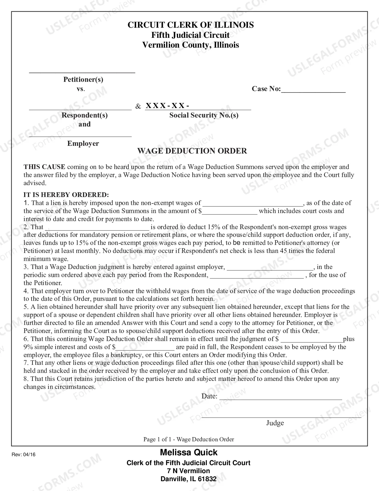 Preview Wage Deduction Packet