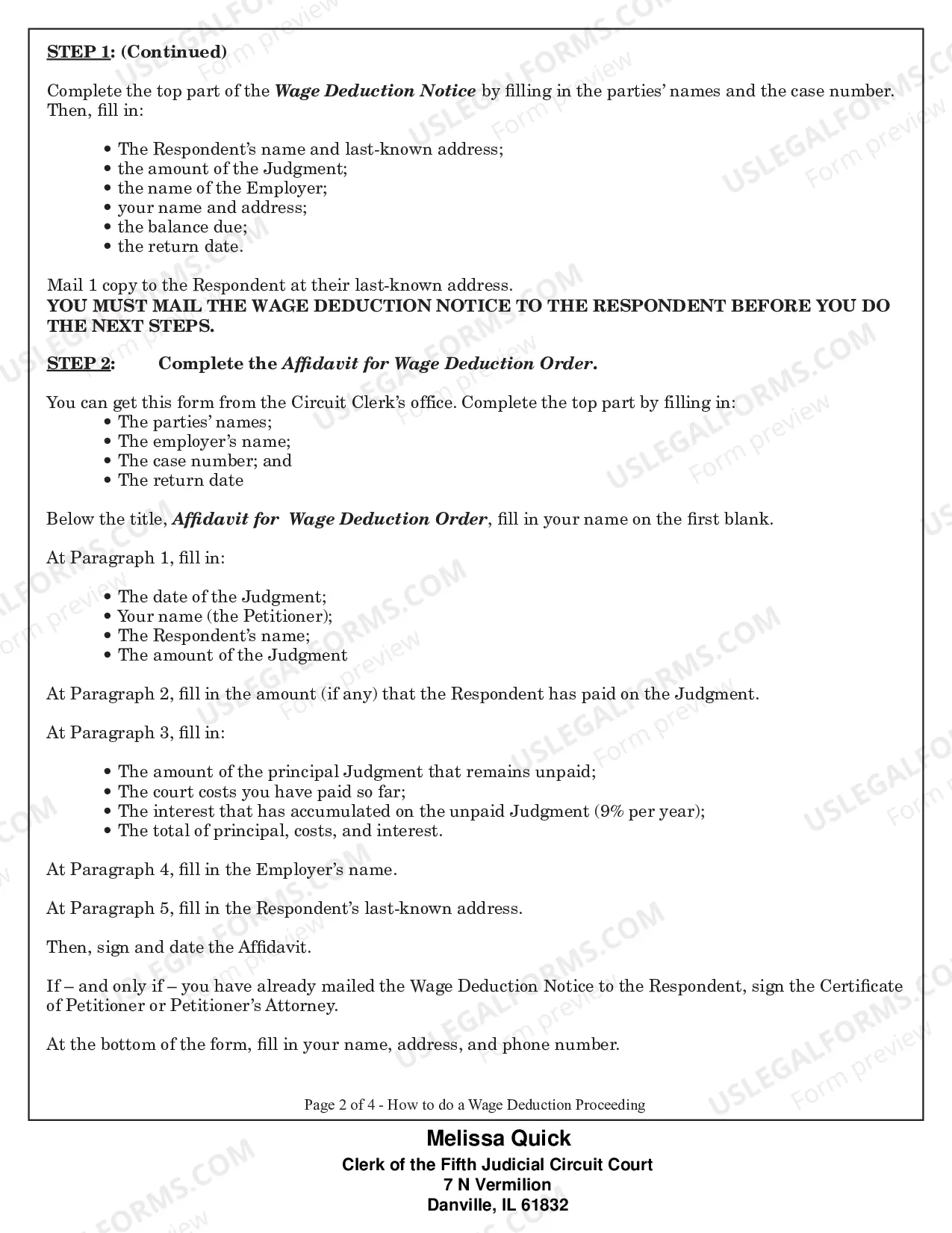Preview Wage Deduction Packet