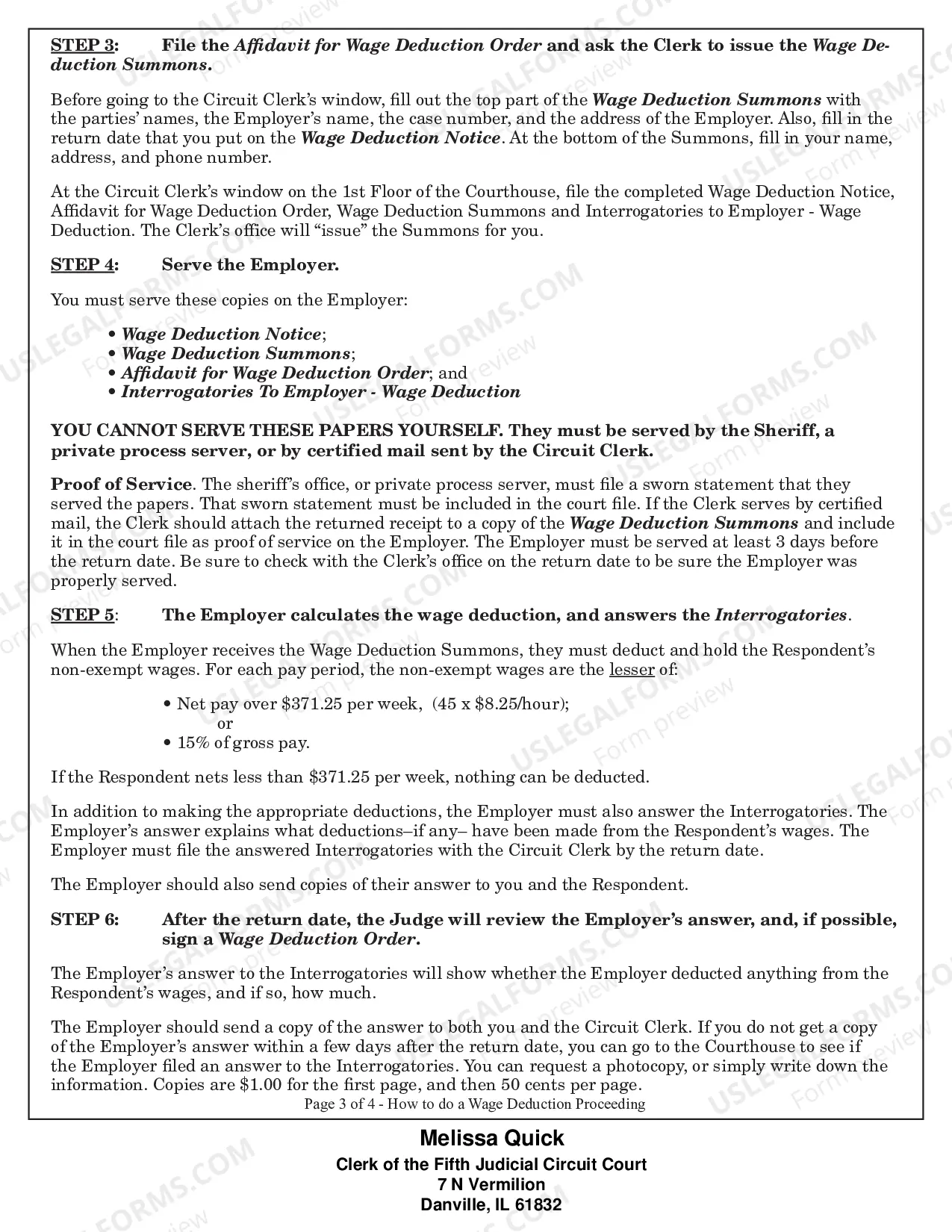 Preview Wage Deduction Packet