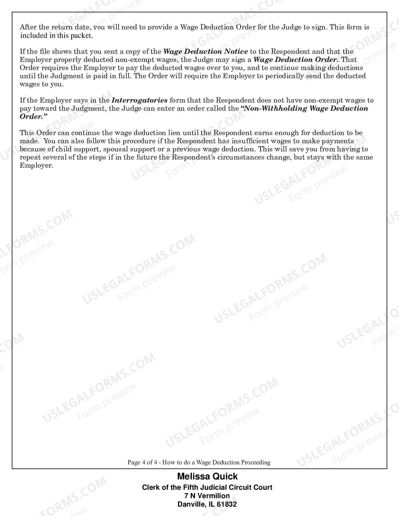 Preview Wage Deduction Packet