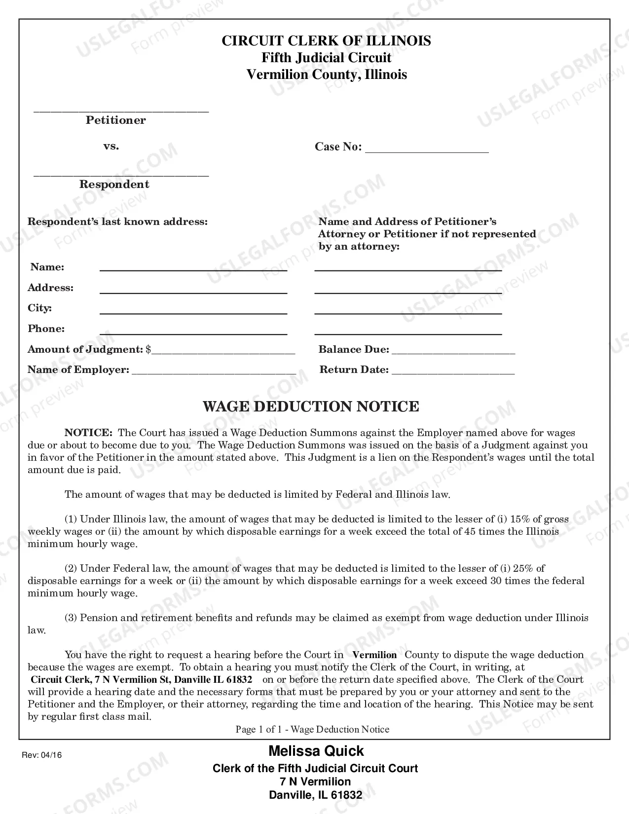 Preview Wage Deduction Packet