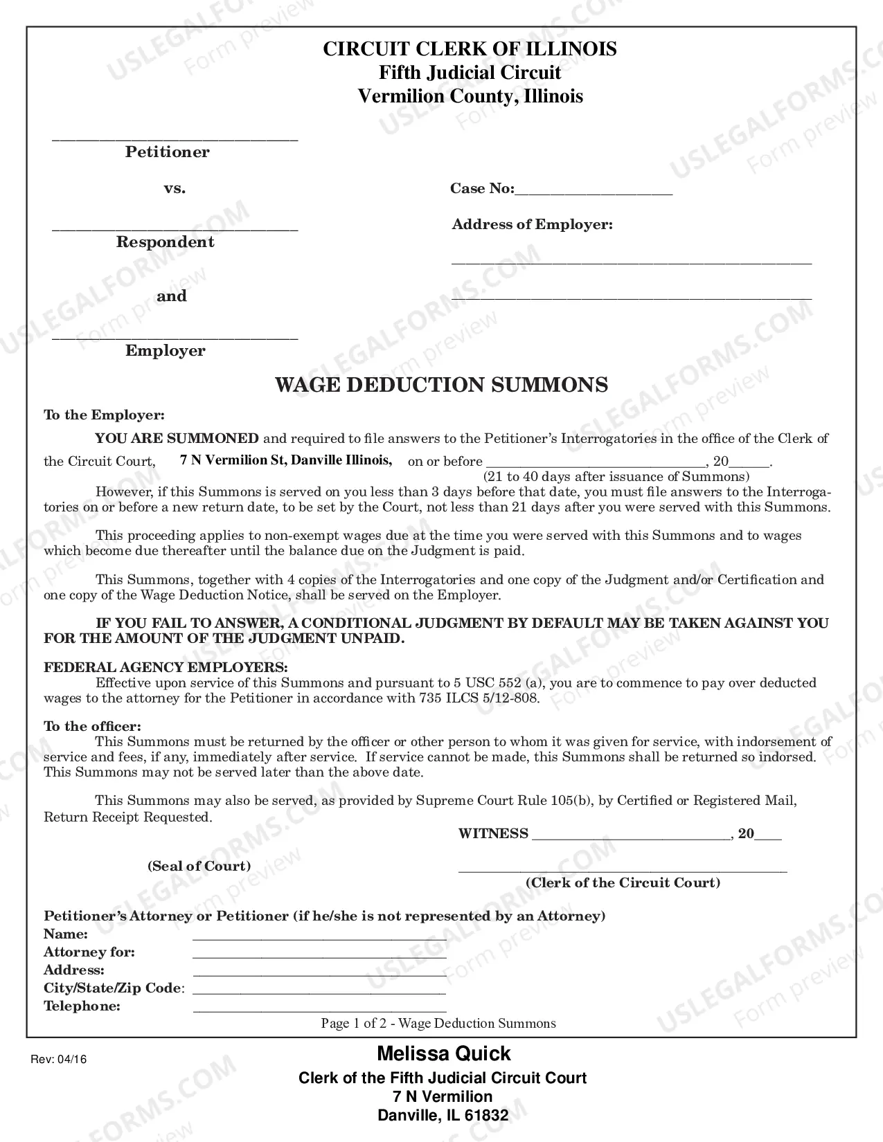 Preview Wage Deduction Packet