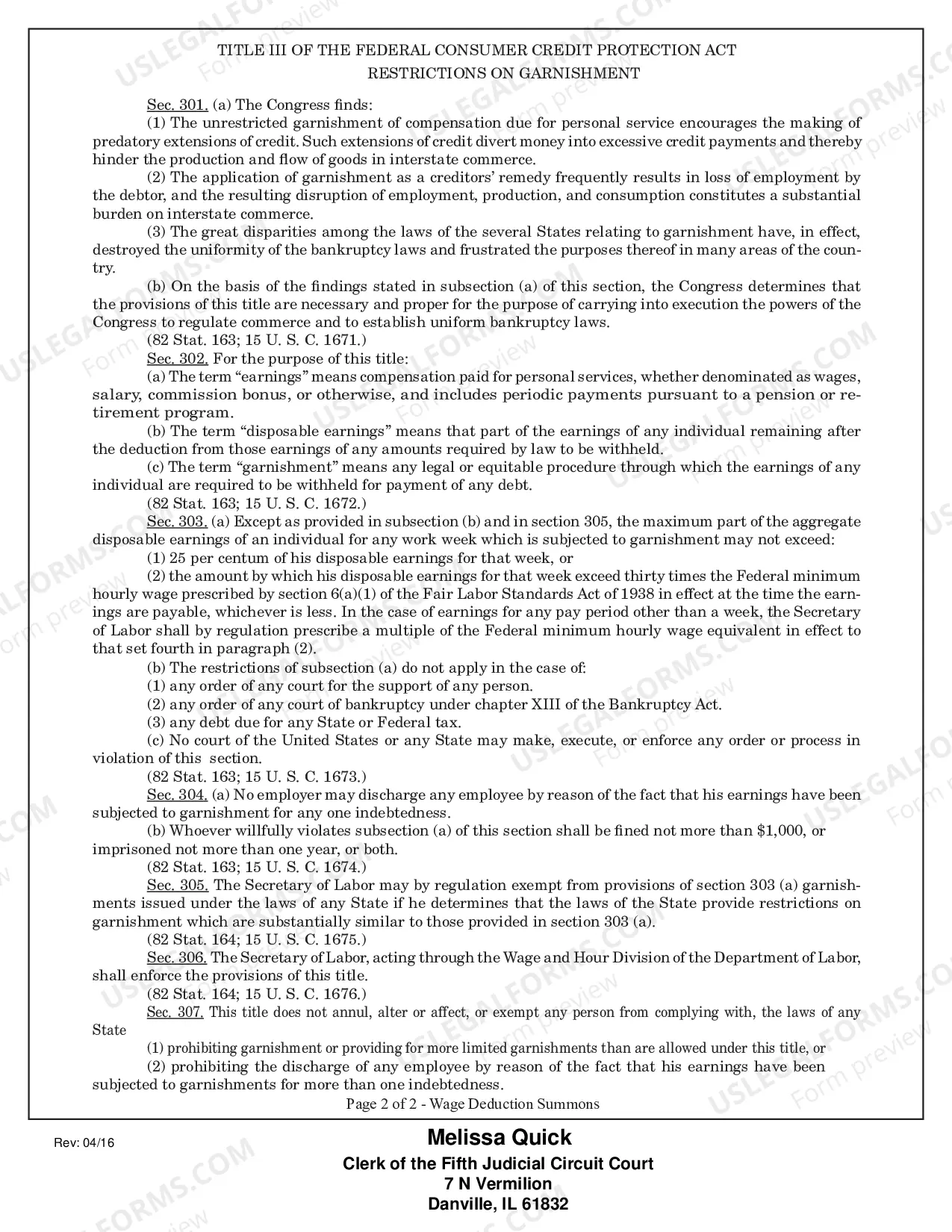 Preview Wage Deduction Packet