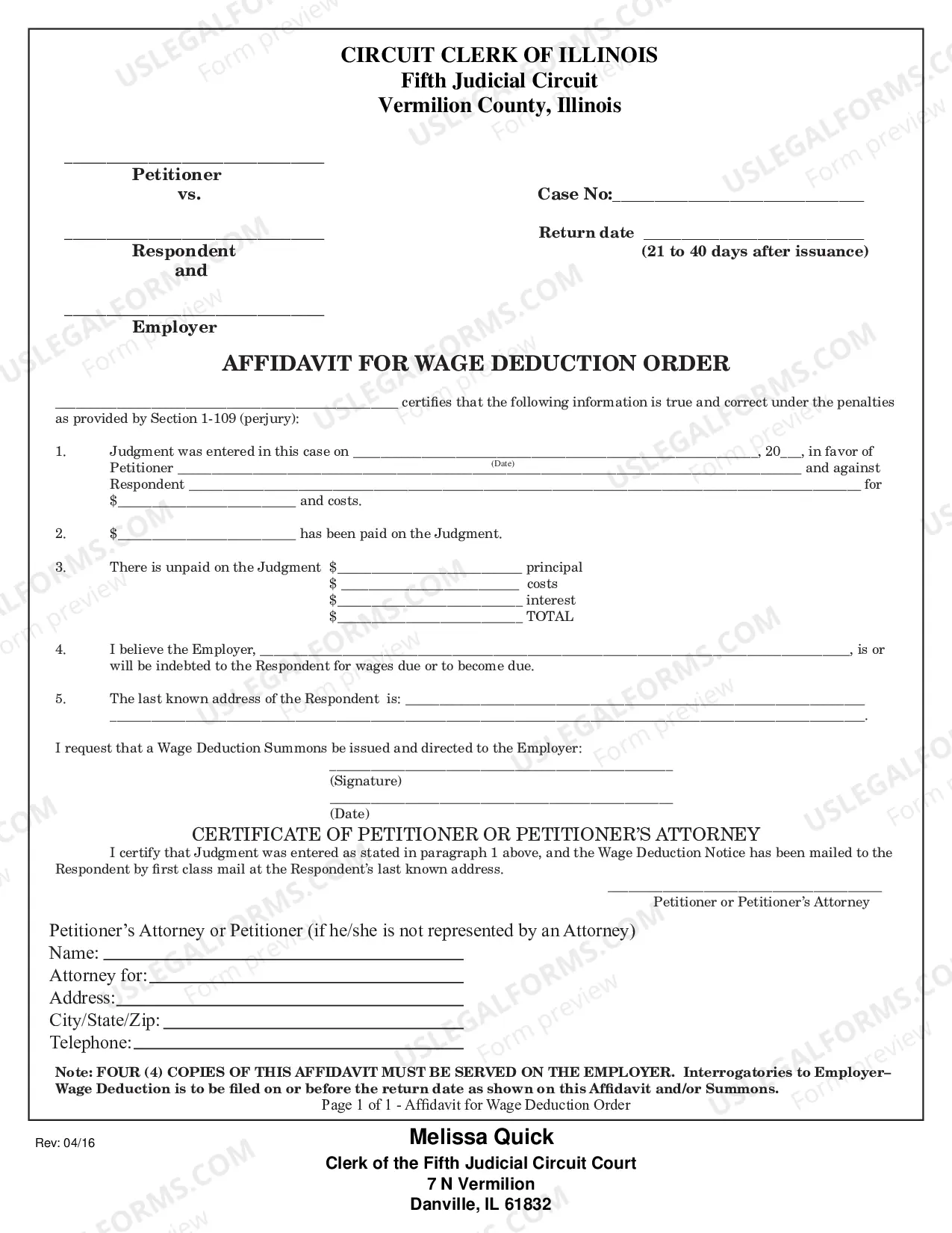 Preview Wage Deduction Packet