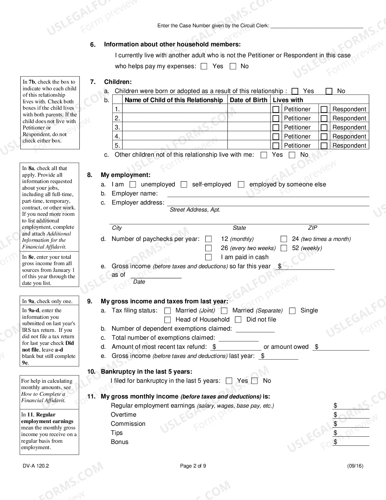 Preview Financial affidavit